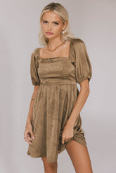 Alexis Satin Mini Dress in Olive - FINAL SALE