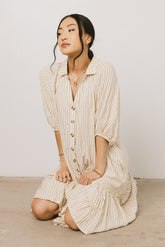 Theo Striped Midi Dress in Mustard